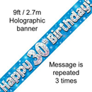 9ft Banner Happy 30th Birthday Blue - Tiger Feet Ireland