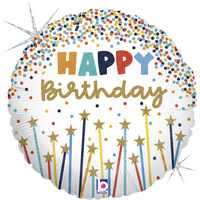 Foil Balloon 18" Round Birthday Star Candles - Tiger Feet Ireland