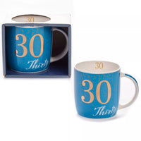 Age 30 Blue Mug With Foil Number - Tiger Feet Ireland