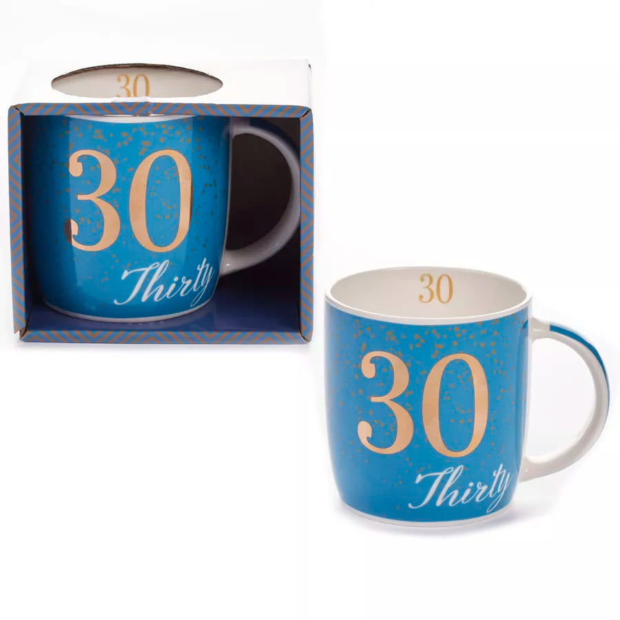 Age 30 Blue Mug With Foil Number - Tiger Feet Ireland