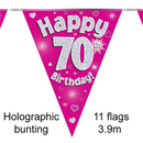 Party Bunting Happy 70th Birthday Pink - Tiger Feet Ireland