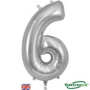 Foil Balloon 34" Big Number Silver - Tiger Feet Ireland