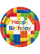 Round Paper Plates 9" Happy Birthday Blocks 8pk - Tiger Feet Ireland