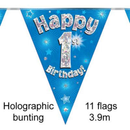 Party Bunting Happy 1st Bday Blue Holo 1 - Tiger Feet Ireland