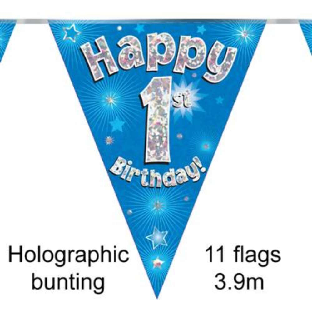 Party Bunting Happy 1st Bday Blue Holo 1 - Tiger Feet Ireland
