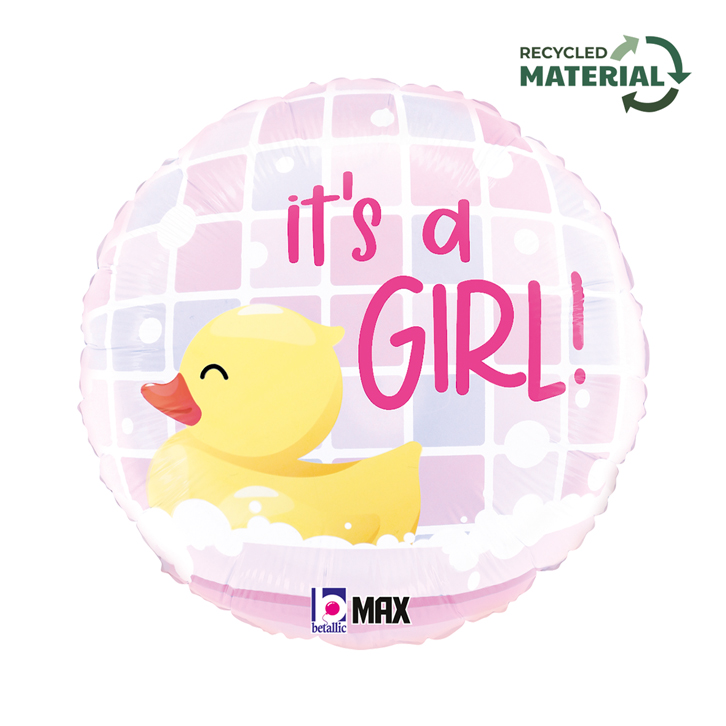 Foil Blln 18in Rnd It'S A Girl Rubber Ducky - Tiger Feet Ireland
