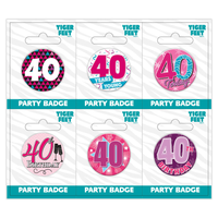 6pk Small Badges Birthday Age 40 - Tiger Feet Ireland