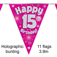 Party Bunting Happy 15th Birthday Pink - Tiger Feet Ireland