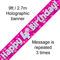 9ft Banner Happy 4th Birthday Pink - Tiger Feet Ireland