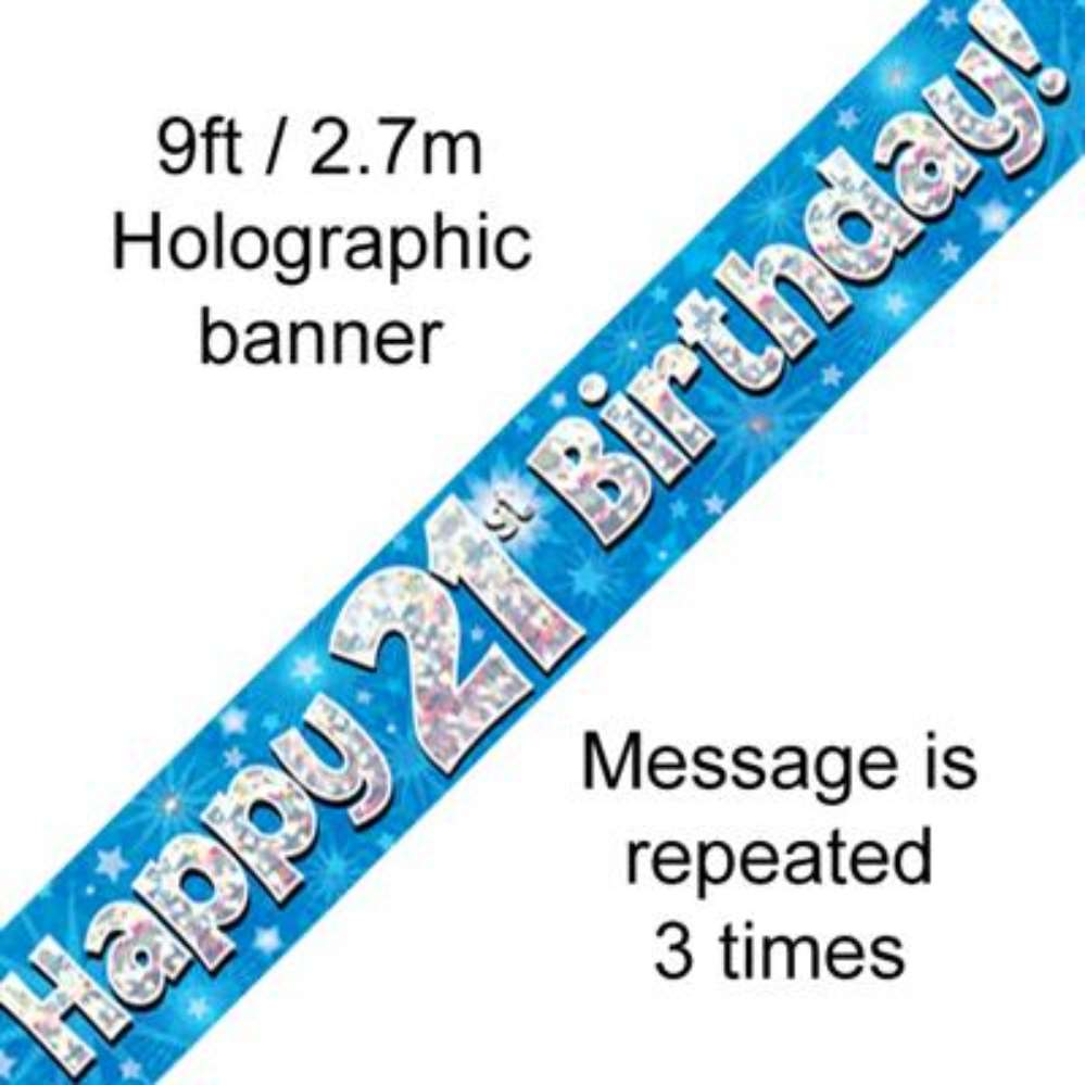 9ft Banner Happy 21st Birthday Blue - Tiger Feet Ireland