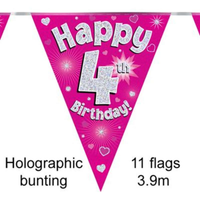 Party Bunting Happy 4th Birthday Pink - Tiger Feet Ireland