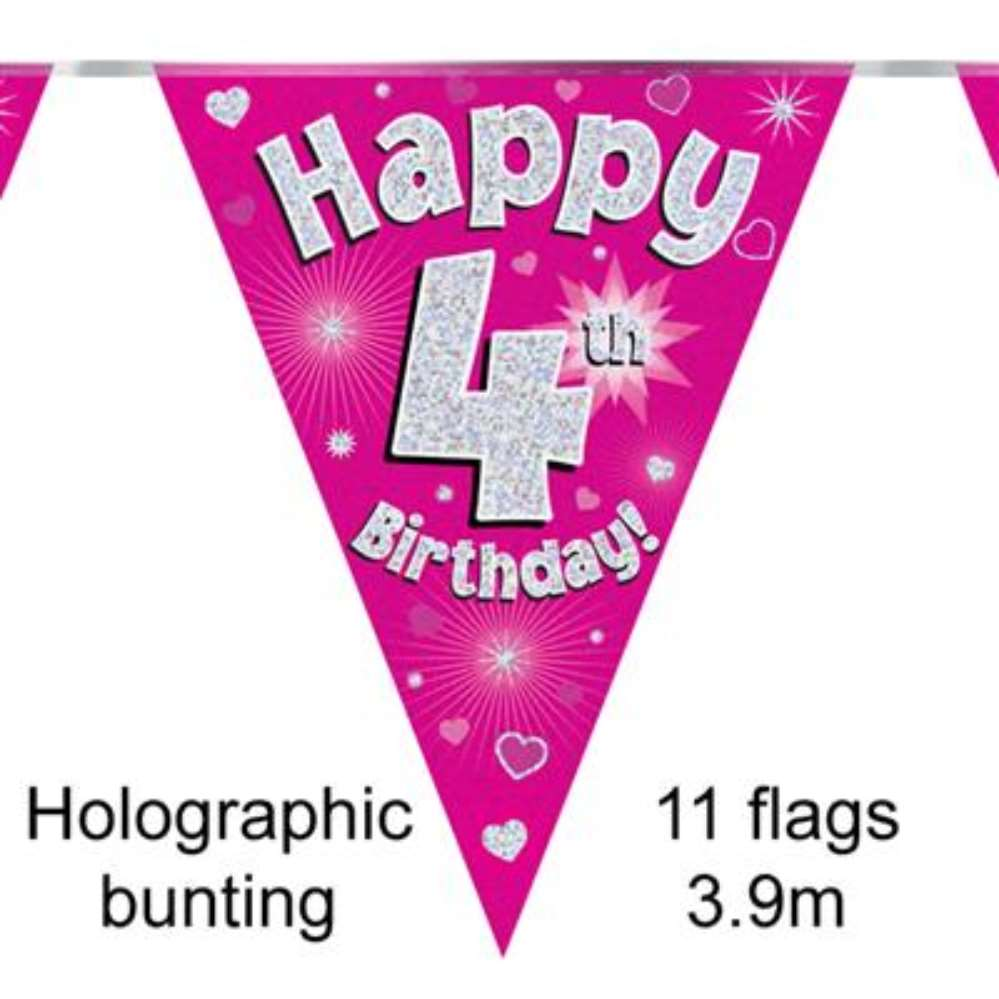 Party Bunting Happy 4th Birthday Pink - Tiger Feet Ireland