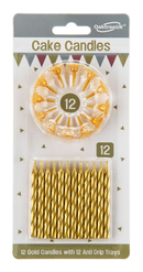 12 Spiral Cake Candles Metallic Gold & Holders - Tiger Feet Ireland