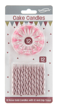 12 Spiral Cake Candles Metallic Rose Gold Holders - Tiger Feet Ireland