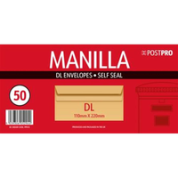 50pk Envelopes DL 110x220mm Manilla Self Seal - Tiger Feet Ireland