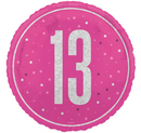 Foil Balloon 18" Round Glitz Pink 13th - Tiger Feet Ireland