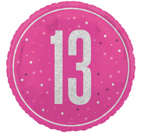 Foil Balloon 18" Round Glitz Pink 13th - Tiger Feet Ireland