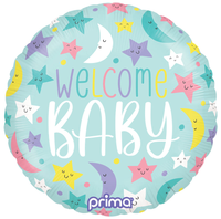 Foil Balloon 18" Round Welcome Baby Moons & Stars - Tiger Feet Ireland