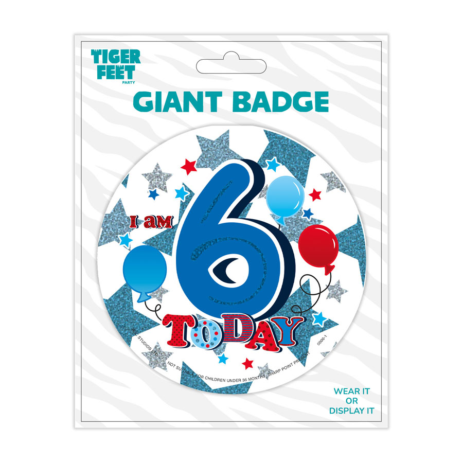 6pk Big Badges Birthday Age 6 - Tiger Feet Ireland