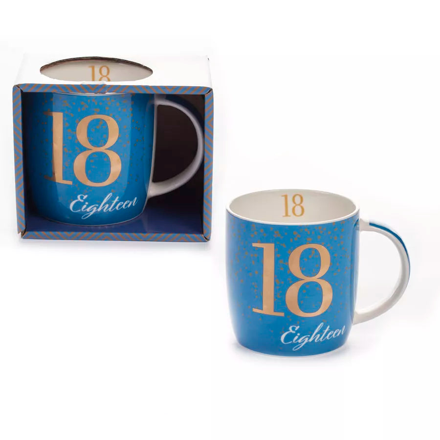 Age 18 Blue Mug With Foil Number - Tiger Feet Ireland