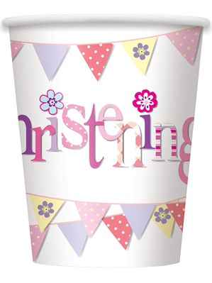 8ct Paper Cups 9oz Pink Bunting Christening - Tiger Feet Ireland