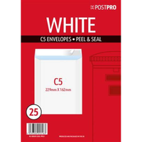 25pk Envelopes C5 162x229mm Peal&Seal White - Tiger Feet Ireland