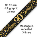 9ft Banner Sparkling 90th Bday Black & Gol - Tiger Feet Ireland