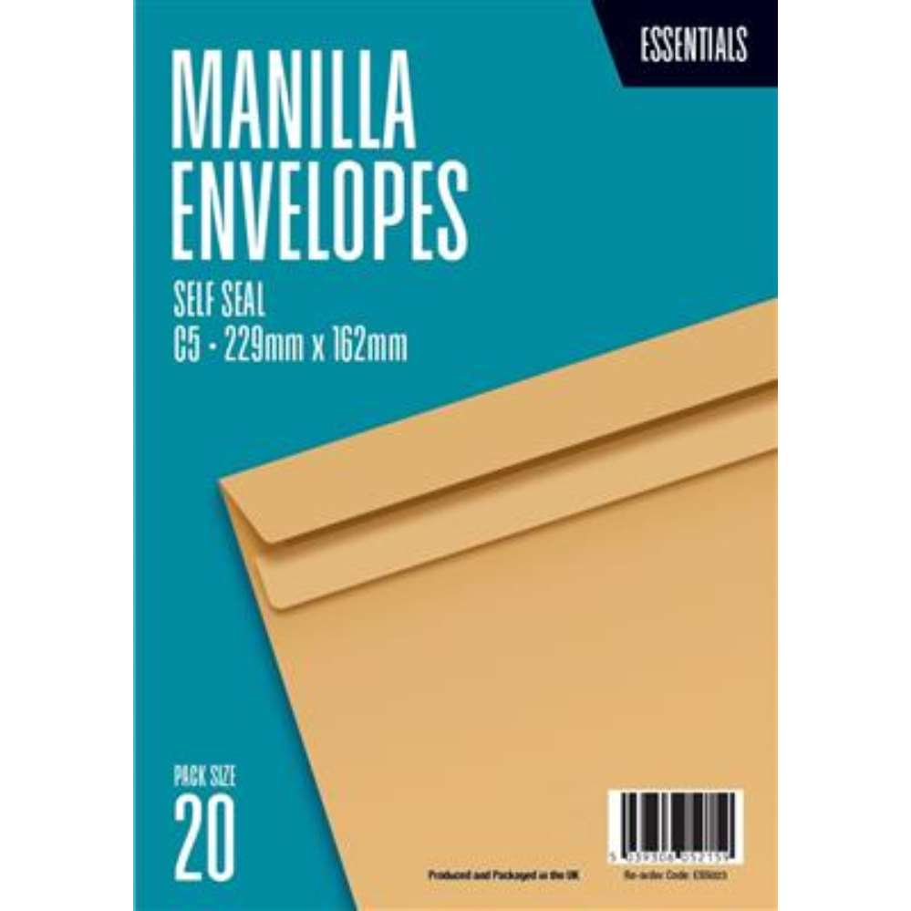 20pk Envelopes C5 Self Seal 80gsm Manilla - Tiger Feet Ireland