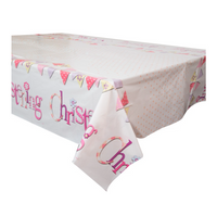 Plastic Tablecover 54"x84" Pink Christening - Tiger Feet Ireland