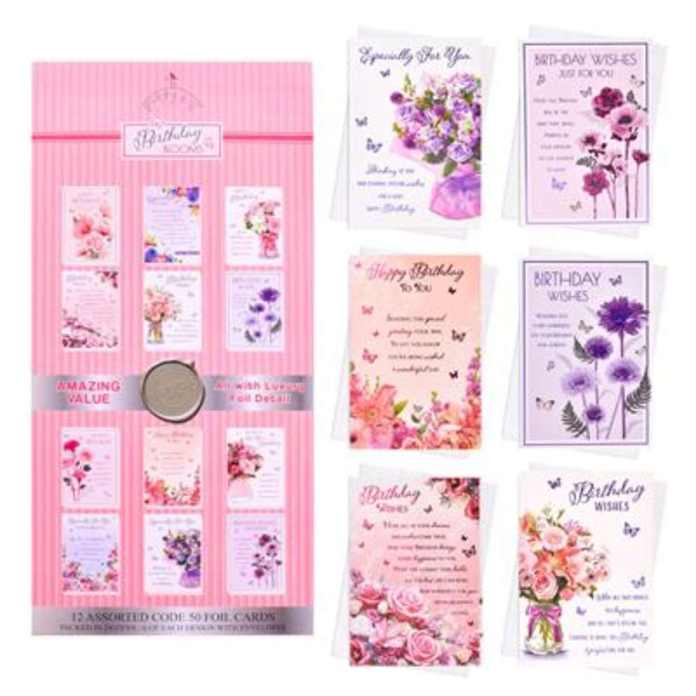 144pk (12x12) 12Pk Floral Cards C50 Birthday - Tiger Feet Ireland