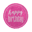Foil Balloon 18in Round Glitz Pink Happy Birthday - Tiger Feet Ireland
