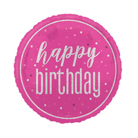 Foil Balloon 18in Round Glitz Pink Happy Birthday - Tiger Feet Ireland