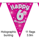 Party Bunting Happy 6th Birthday Pink - Tiger Feet Ireland