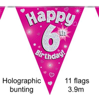 Party Bunting Happy 6th Birthday Pink - Tiger Feet Ireland