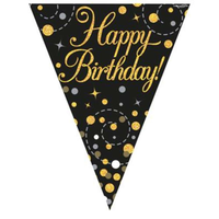Flag Bunting Spark Fizz HBD Blck & Gld Holo - Tiger Feet Ireland