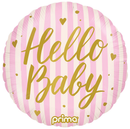 Foil Balloon 18" Round Hello Baby Pink Stripes - Tiger Feet Ireland
