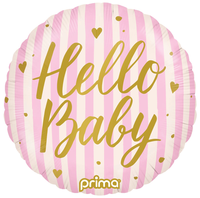 Foil Balloon 18" Round Hello Baby Pink Stripes - Tiger Feet Ireland