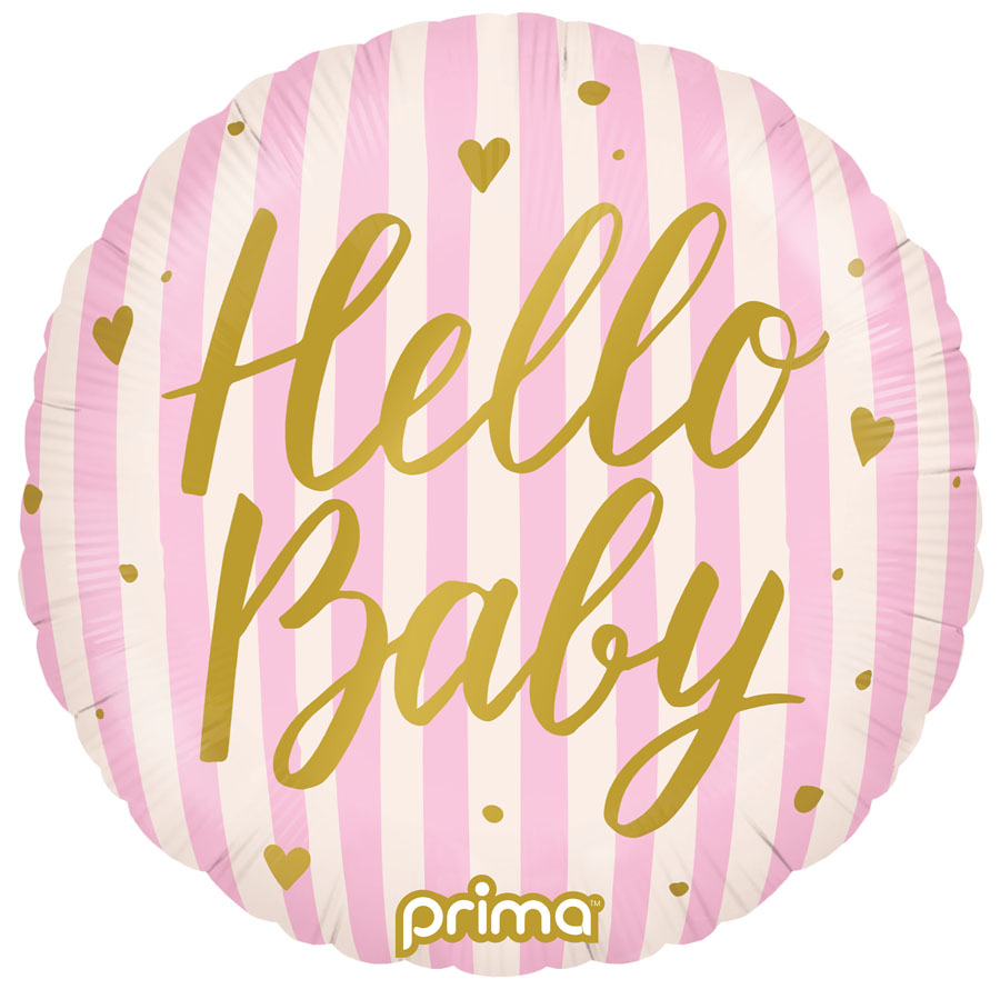 Foil Balloon 18" Round Hello Baby Pink Stripes - Tiger Feet Ireland