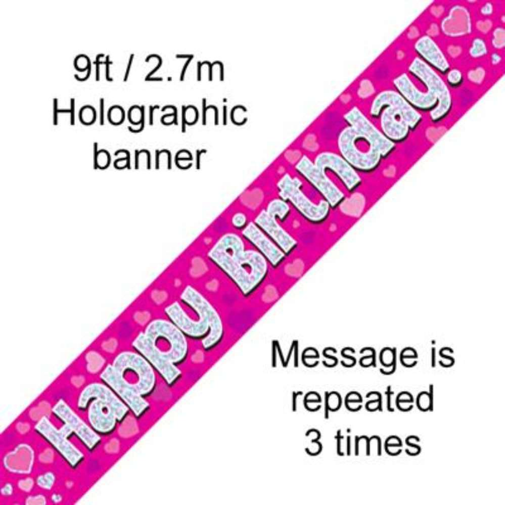 Happy Birthday 9ft Pink Banner - Tiger Feet Ireland