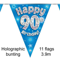 Party Bunting Happy 90th Bday Blue Holo 11 - Tiger Feet Ireland