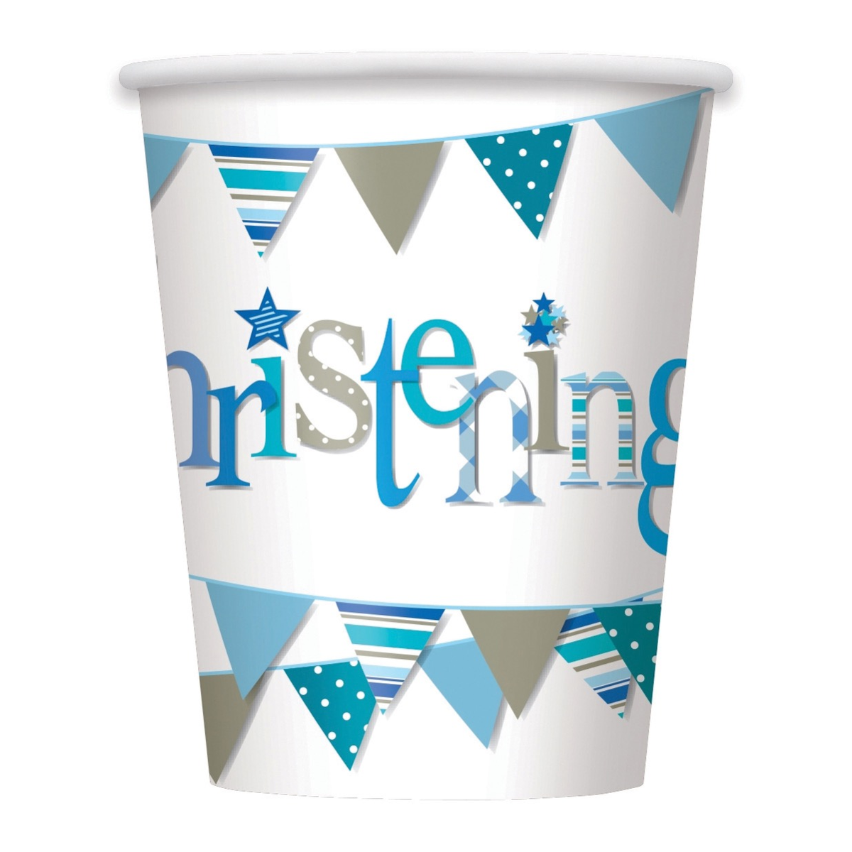 8ct Paper Cups 9oz Blue Bunting Christening - Tiger Feet Ireland