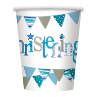 8ct Paper Cups 9oz Blue Bunting Christening - Tiger Feet Ireland