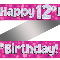 Happy 12th Birthday 9ft Pink Banner - Tiger Feet Ireland