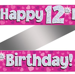 Happy 12th Birthday 9ft Pink Banner - Tiger Feet Ireland