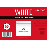 50pk Envelopes C6 114x162mm White Gummed - Tiger Feet Ireland
