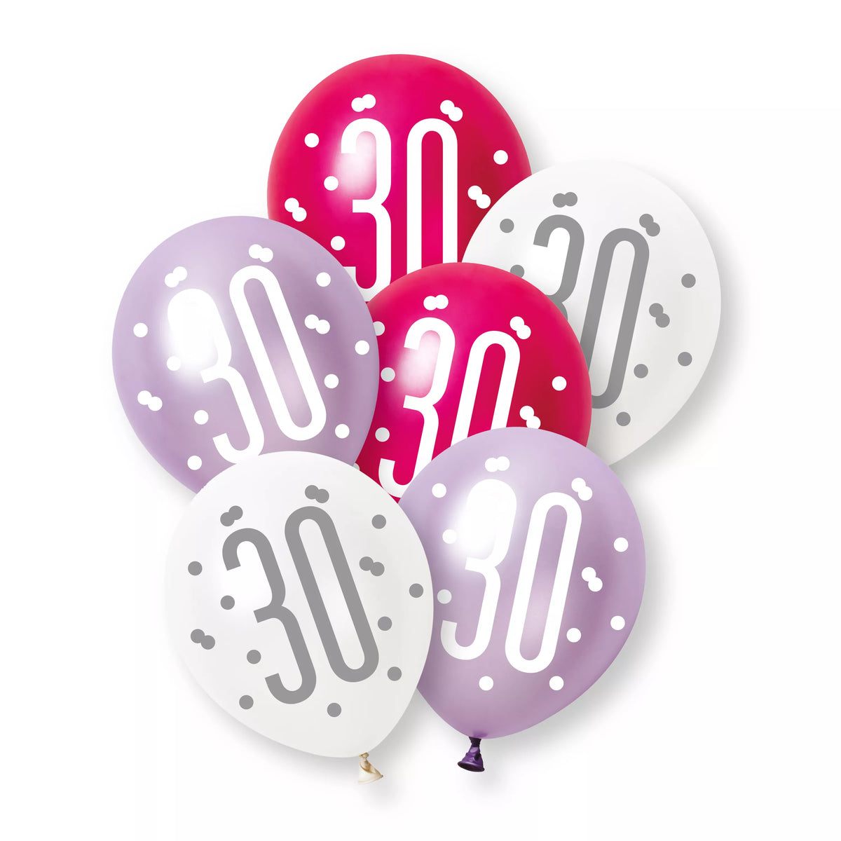 6ct Latex Balloon 12in Pink Number 30 - Tiger Feet Ireland