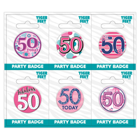 6pk Small Badges Birthday Age 50 - Tiger Feet Ireland