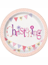 8ct Paper Plates 9" Pink Bunting Christening - Tiger Feet Ireland