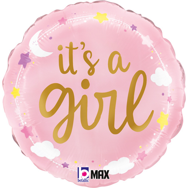Foil Balloon 18" Round It's A Girl Star&Cloud - Tiger Feet Ireland