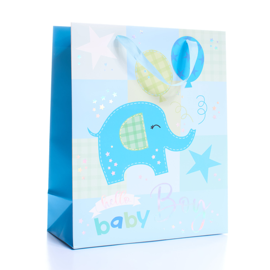Gift Bag Hello Baby Boy Elephant Medium 6pk
